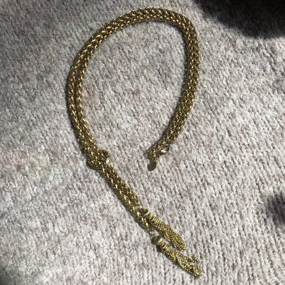 2028 Jewelry Goldtone Textured Braided Rope Chain 27" Tassel Necklace - Picture 2 of 7